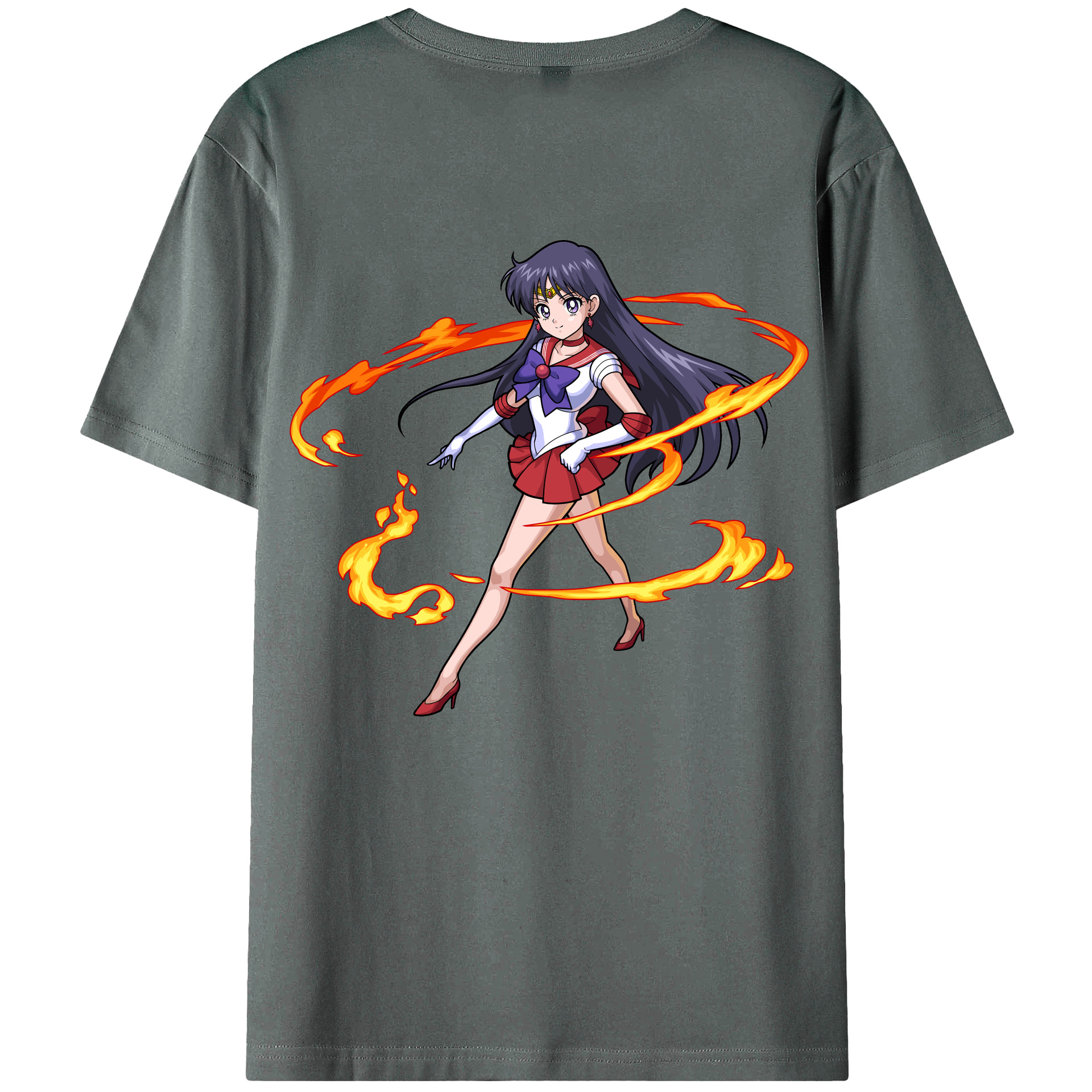 （画像用） 美少女戦士セーラームーン 火野レイ ひの レイ Sailor Moon Hino Rei （セーラーマーズ,Sailor Mars） 綿100％ メンズ半袖Tシャツ（バックプリント） 通気性